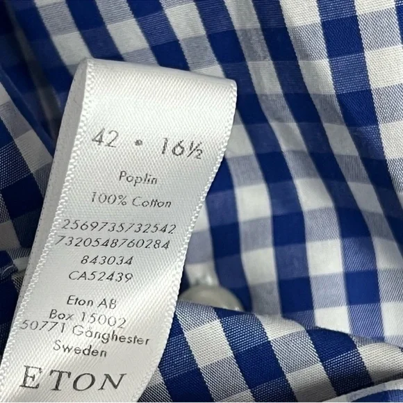 Eton Blue/White Plaid Contemporary Slim Poplin Dress Shirt 4216.5